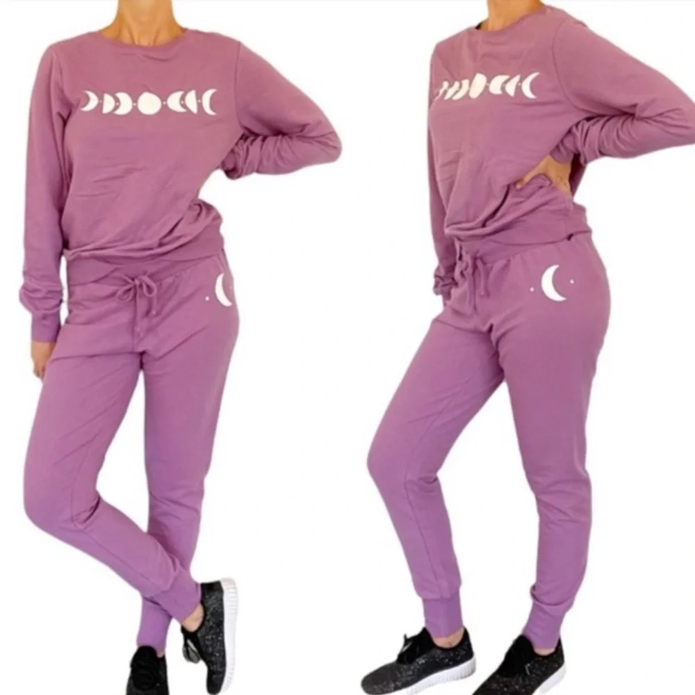Wildfox moon phases purple matching sweatshirt jogger set size small
